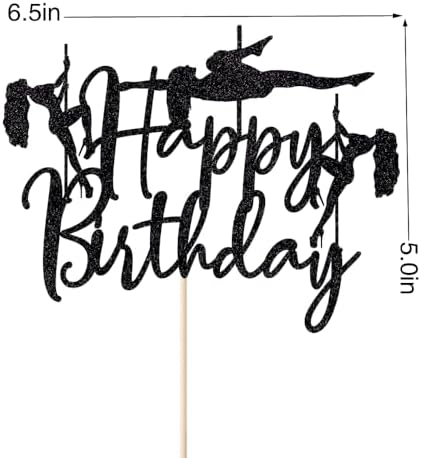 Pole Dance Happy Birthday Cake Topper ，Black Glitter Funny Sexy Pole Dance Girl/Bachelorette Birthday Cake Decorations，Sports Theme Bachelorette Bridal Shower Birthday Party Supplies