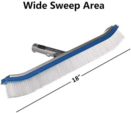 Swimming Pool Wall & Tile Brush,18" Heavy Duty Vinyl Polished Aluminum Back Cleaning Brush Head Designed for Cleans Walls, Tiles & Floors, Nylon Bristles Brush Head with EZ Clips (Pole not Included)