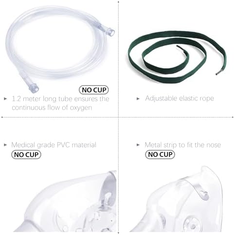 ANSNF 2 Pack Oxygen Mask for Face Adult with 6.6' Tube & Adjustable Elastic Strap - Size L (Clear) - NO CUP