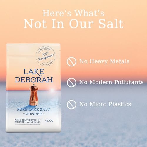 Pure Mineral Grinder Salt from Lake Deborah, Australia - Wild Harvested Lake Salt - 100% Natural, Microplastics, Heavy Metals and Pollutant-Free, Perfect for Cooking and Baking - 400g