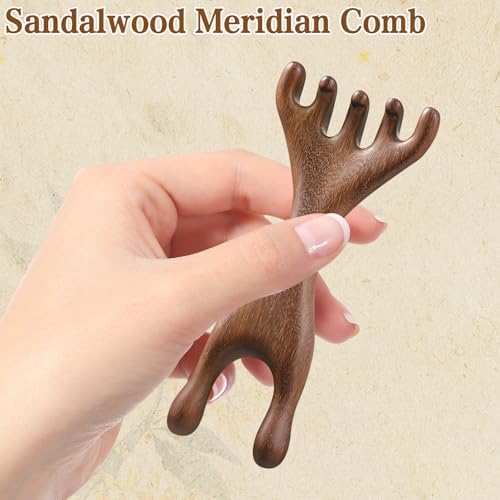 2Pcs Meridian Comb Fivetouch Therapy Comb Sandalwood Massage Claws Guas Sha wood therapy Tools ergonomic for Head Face Eye Nose Massager Brush Relaxation Wellness