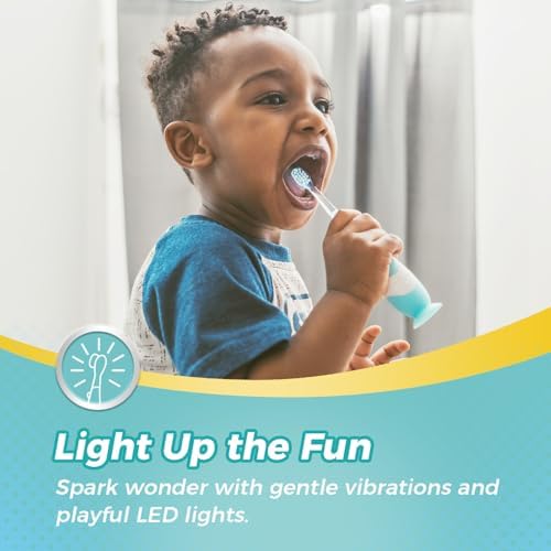 Papablic Toddler Sonic Electric Toothbrush Kids for Ages 1-3 Years, Baby Electric Toothbrush with Cute Dino Cover and Smart LED Timer, 2 Brush Heads (Debby)
