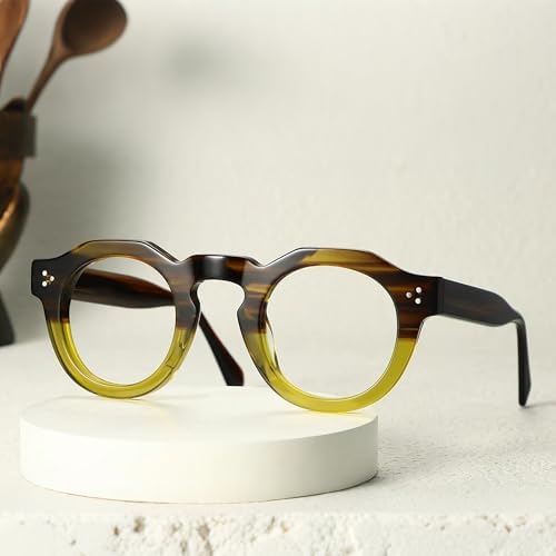 FYTOO Retro Round Reading Glasses, Frame for Women Men Eyeglasses， Blue Light Blocking，spring hinge