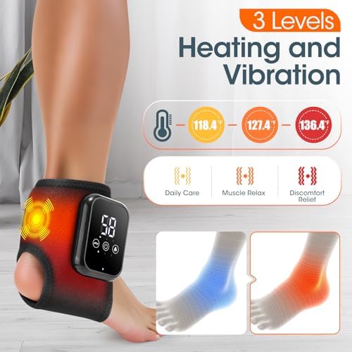2 Pack Cordless Ankle Heating Pad, Ankle Massager with Heat for Pain Relief, Heated Foot Brace Wrap with 3 Temperature Levels and 3 Vibration Modes for Men and Women, Auto Shut Off