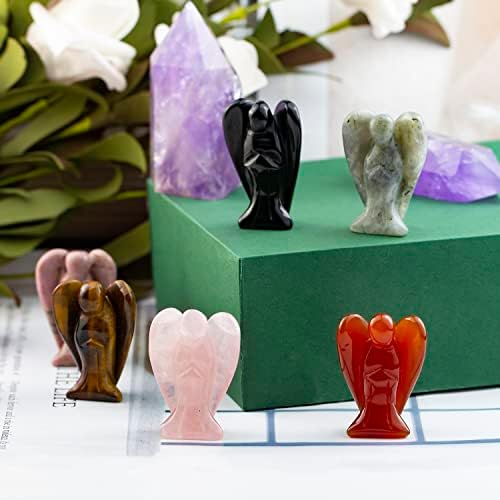 Ouubuuy Crystal Angel Figurines Statues 4 pcs Natural Gemstone Carved Pocket Guardian Angel 1.5 inch for Healing Reiki Spiritual Gift Cute Meditation Office Room Desk Decor