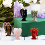 Ouubuuy Crystal Angel Figurines Statues 4 pcs Natural Gemstone Carved Pocket Guardian Angel 1.5 inch for Healing Reiki Spiritual Gift Cute Meditation Office Room Desk Decor