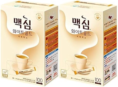 Maxim Coffee Mix, Instant Coffee (ë ™ì„œ 맥ì‹¬ 커í”¼ 믹ìŠ¤) 100 sticks/pack (White Gold, 100 Sticks x 2 Box)