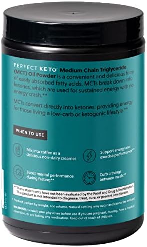 Perfect Keto 7g MCT Oil Powder, Medium Chain Triglycerides Supplement, Non Dairy Coffee Creamer for Keto Diet, Ketogenic MCT Oil Mix for Coffee, Smoothie, Protein Shakes and Tea, Vanilla, 30 Servings