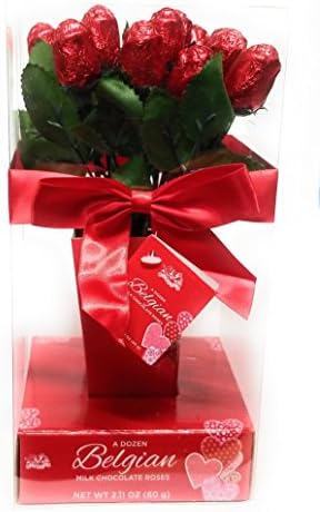One Dozen Belgian Milk Chocolate Roses in Gift Box