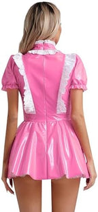 Women's Patent Leather Wetlook Anime Cosplay French Apron Maid Fancy Dress Tutu Costume