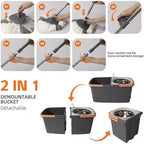 360° Rotating Spin Mop and Foldable Bucket Set, Dual Clean & Dirty Water System, Hands-Free Easy Spin Wringing, Heavy-Duty Microfiber Mop with 2 Mop Heads for All Floor Types (TWINS - LV-A03-1)