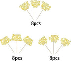24 Pack Happy Father's Day Cupcake Toppers with Glitter Best Dad Cupcake Picks Love Dad Moustache Hat Cake Decorations for Father's Day Theme Men Birthday Party Supplies Gold