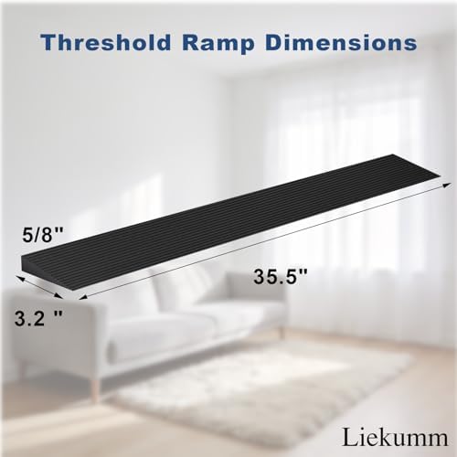 LIEKUMM 5/8" Rise Rubber Threshold Ramp for Doorways, 2500 lbs Heavy Duty Door Sill Ramp with Adhesive, Non-Slip Indoor Transition for Wheelchair, Walker & Robot Vacuum, Cuttable