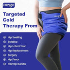 NEWGO Hip Ice Pack Wrap After Hip Replacement Surgery, Gel Cold Therapy Pack Reusable Soft Plush Lined Ice Wrap for Sciatica, Injuries Pain Relief, Bursitis & Swelling - Blue
