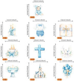 Rsstarxi 60 Pack Edible Baptism Cupcake Toppers Edible Boys God Bless Cake Decorations Christian Cupcake Picks for Religious Baby Shower Boys First Holy Communion Party Cake Decorations Blue