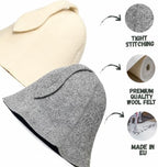 Grey and White Sauna Hat Pack of 2-100% Organic Wool Felt Hats for Russian Banya - Protect Your Head from Heat - English Sauna eBook Guide Included