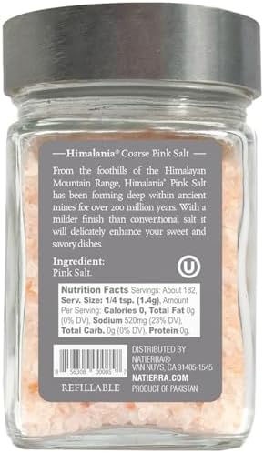 Natierra Himalania Himalayan Coarse Pink Salt in Glass Jar | Unrefined & Non-GMO | 9 Ounce