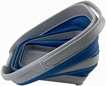 SAMMART 10L (2.6 Gallon) Collapsible Rectangular Handy Basket/Bucket (Grey/Mist Blue)