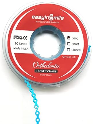 SNAWOP Dental Orthodontic Power Chain Multicolor Spool Elastic Rubber Bands for Teeth Braces (Long, Light Blue)