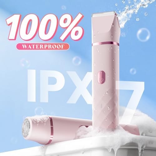 Bikini Trimmer for Women, IPX7 Waterproof, Painless Rechargeable Electric Razor Remover, 2-in-1 Facial & Pubic Hair Removal for Sensitive Skin, Portable Travel Size, Women’s Gift, Pink