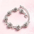 Charm Bracelet for Women Flower Bracelet Sterling Silver - Adjustable Dainty Plated Silver Jewelry Gift for Women