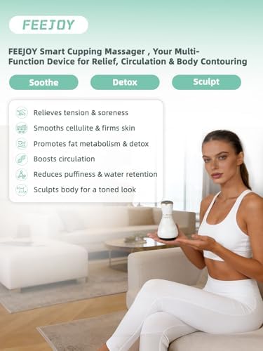 Electric Lymphatic Drainage Massager with Pulse Therapy & Heat – 12-Level Cupping Massage Device for Cellulite Reduction, Body Sculpting, Deep Tissue Pain Relief & Muscle Recovery, White