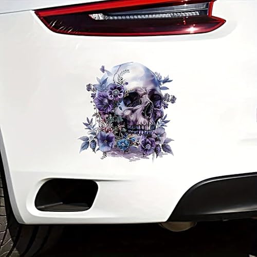2 PCS Purple Flower Skull Vinyl Decals - Waterproof Removable Stickers for Car, Truck, Bumper,Laptop, Motorcycle - Floral Decorative Sticker (A-215)