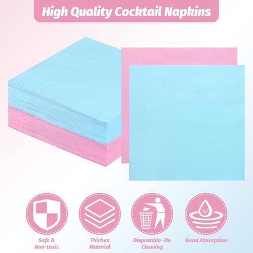 Gender Reveal Cocktail Napkins - 100Pack Blue and Pink Cocktail Napkin for Gender Reveal Party, 5Inch Disposable Beverage Napkins, Baby Shower Napkin Decorations, Boy or Girl Themed Party Supplies