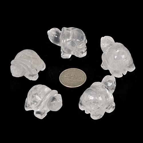 Justinstones Clear Quartz Healing Crystal Guardian Turtle Tortoise Pocket Stone Figurines Carved Gemstone Crafts Home Decor 1.5 inch