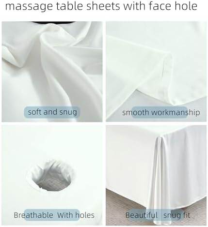 Premium Reusable Massage Table Skirt Sheets with Face Hole, Bed Cover Professional Massage Linens Fitted Wax Mat for Esthetician Bed, Stain and Wrinkle-Resistant, Machine Washable (White, 72*118 Inch)