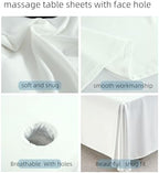 Premium Reusable Massage Table Skirt Sheets with Face Hole, Bed Cover Professional Massage Linens Fitted Wax Mat for Esthetician Bed, Stain and Wrinkle-Resistant, Machine Washable (White, 72*118 Inch)