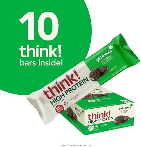 think! Protein Bars, High Protein Snacks, Gluten Free, Kosher Friendly, Girl Scouts Thin Mint, Nutrition Bars, 2.1 Oz per Bar, 10 Count (Packaging May Vary)
