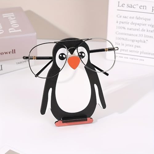1PC Creative Eyeglasses Holder Animal, Classic Penguin Gift Idea & Office Ornament Indoor Use, Desk for Nightstand (Compatible with Regular & Reading Glasses) 5.9 in (YJZJ-15)