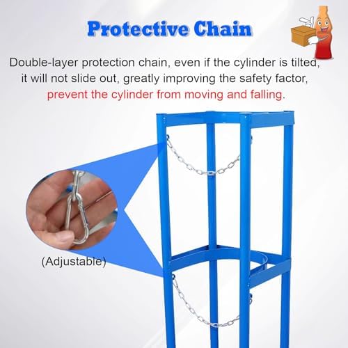 Small Cylinders Fixed Rack for 8/10 L Tanks, Oxygen Safety Clips with Protective Chain & Fixing Screws, Freestanding Steel Expansion Tank Mounting Bracket(Blue,9.8in/25cm)