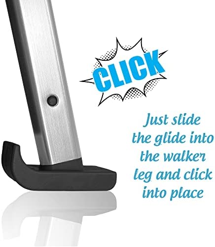 Top Glides 'Click & Go' Ski Glides for Stander EZ Fold-N-Go Travel Walker and Able Life Space Saver Walker (Black)