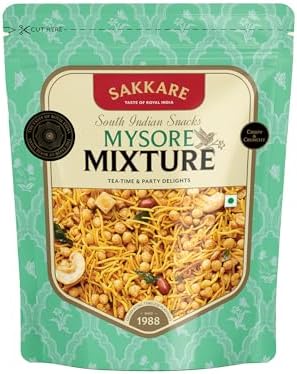Sakkare Mysore Mixture | South Indian Savory Snack Mix (Namkeen) | Crunchy, Spiced, Anytime Tea-Time Snack | 6 oz (170 g) Pouch
