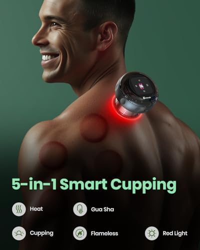 [4 Pack] 5-in-1 Smart Dynamic Cupping Set, Electric Cupping Device with Red Light, Heated Cupping Massager with 12-Level Suction & Heat, Cupping Machine for Pain Relief, Muscle Soreness, Knots, Aches