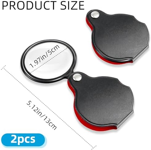 2 PCS 10X Small Magnifying Glass, 1.97 in Pocket Magnifying Glass, Mini Folding Magnifier with 360° Rotating Protective Case for Seniors Reading, Kids Exploration, Jewelry & Coin Inspection