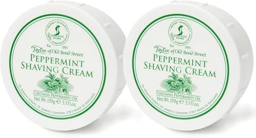 Taylor of Old Bond Street Peppermint Fragrance Shaving Cream Bowl 150g (2-Pack) – Rich Lather for Traditional Shaving