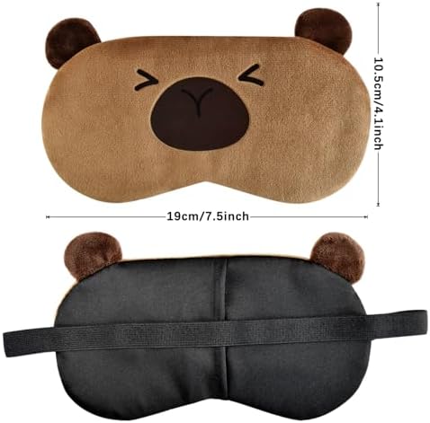 Cute Capybara Sleeping Mask, Soft Fluffy Plush Blindfold Funny Novelty Animal Sleep Mask Eye Cover Eyeshade for Kids Girls Boys Women Men Night Nap Travel Meditation (Brown, Capybara)