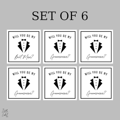 Groomsman Proposal Labels for Whiskey Bottles, Best Man Gift, Set of 6 (Small Whiskey/Beer 3x3)