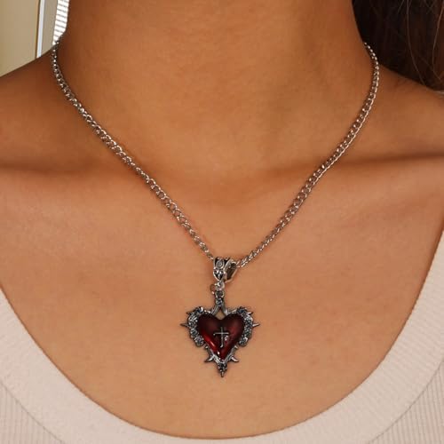 1pcs Dark Gothic Punk Butterfly Cross Metal Necklace Vintage Accessories Women and Man Heart Pendant Necklace Gifts,Chain45cm