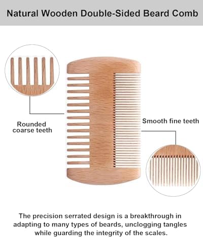 4 Pack Double-Sided Pocket Comb, Wooden Dual Action Beard and Mustache Comb Set with Leather Cases for Beards and Mustaches, Everyday Styling Comb For Detangling Knots, Beard Care & Grooming