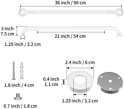 White Shower Grab Bar w/Anti-Slip Knurled Grip 36 Inch, Zepolu Stainless Steel Bathroom Handicap Grab Bars, Safety Bar Balanced Handrail, Handicap Injury Elderly Senior Assist Support Shower Handle