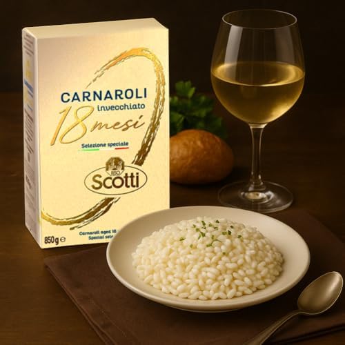Aged Carnaroli Rice for 18 months, Risoto Rice, 100% Italian, 850 gram Chef Selection, Recipe Included For Easy Preparation, Gluten Free, Non-GMO, Vacuumed Packed, Riso Scotti