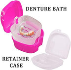 Denture Bath Case Cup with Denture Cleaner Brush & Retainer Holder Box, Complete Clean Care for Dentures, Clear Braces, Mouth Guard, Night Guard & Retainers,Traveling (Pink)