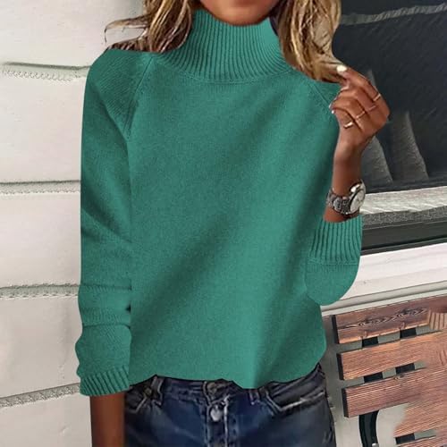 Women Fall Sweaters Long Sleeve Turtleneck Cotton Pullover Loose Fit Tops Casual Solid Jumper Fashion Comfy Clothes