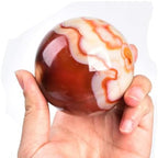 JIC Gem Natural Red Agate Crystal Ball Round Healing Crystals Decorative Sphere with Wooden Stand Meditation Home Decor 2.3-2.7 inch (60-70mm)