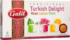 Turkish Delight Galil (Rahat Lokum) Rose Lemon Mint Flavor Gift Box – Authentic Traditional Turkish Dessert Assortment, Handmade in Turkey, Soft Chewy Powdered Sugar Coated Lokum, Kosher & Vegan Gourmet Middle Eastern Candy, 16oz/454g