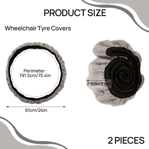 2 PCS Wheelchair Tyre Covers for Wheelchair Tires 24’’ Non-Slip Wheelchair Wheel Covers to Protect Floors Carpets, Wear-Resistant Wheelchair Accessories for Keeping Floor Clean